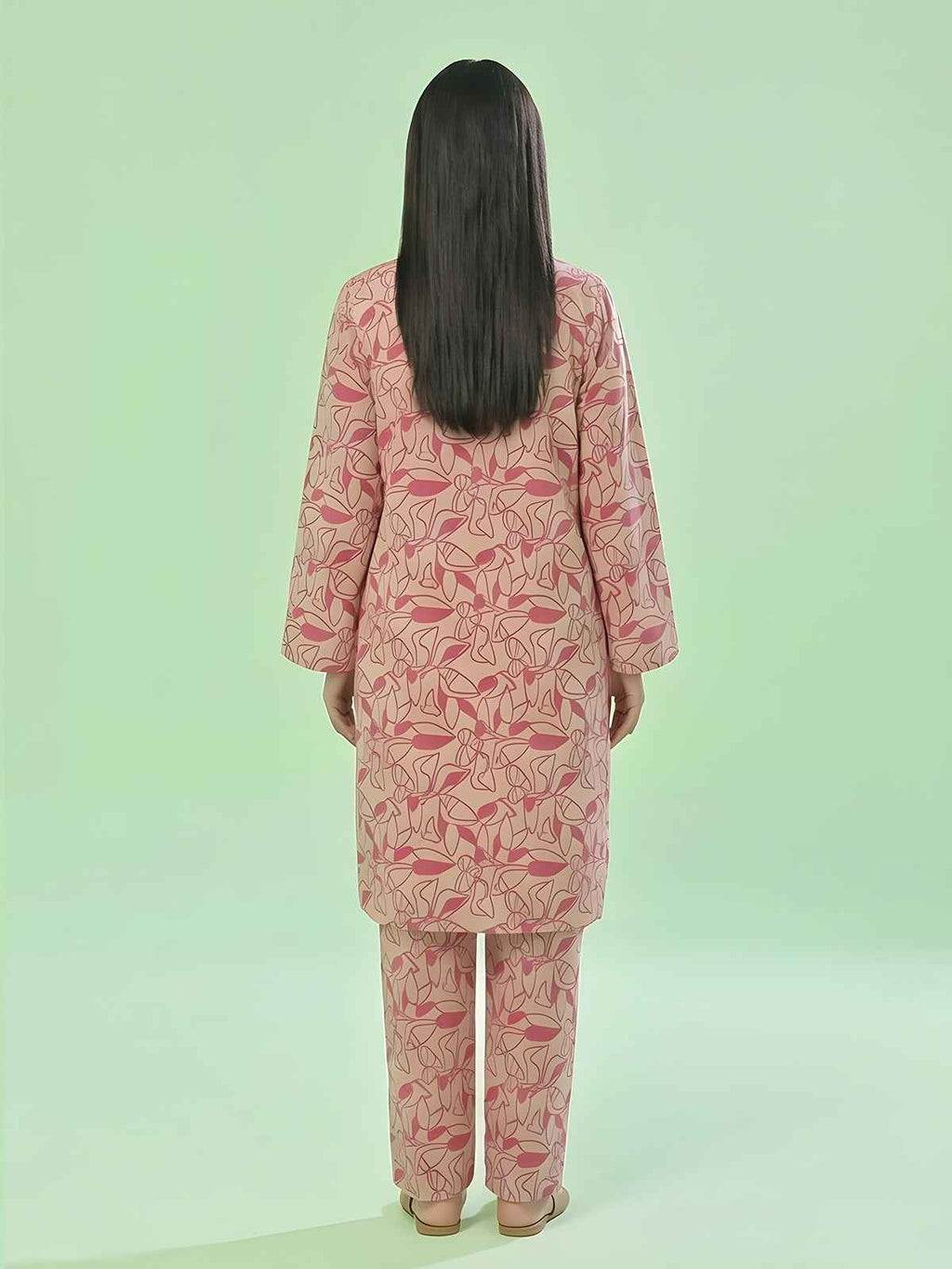 1Pc Printed Unstitched Kurti Swiss Lawn Peach - OLK-6298-A