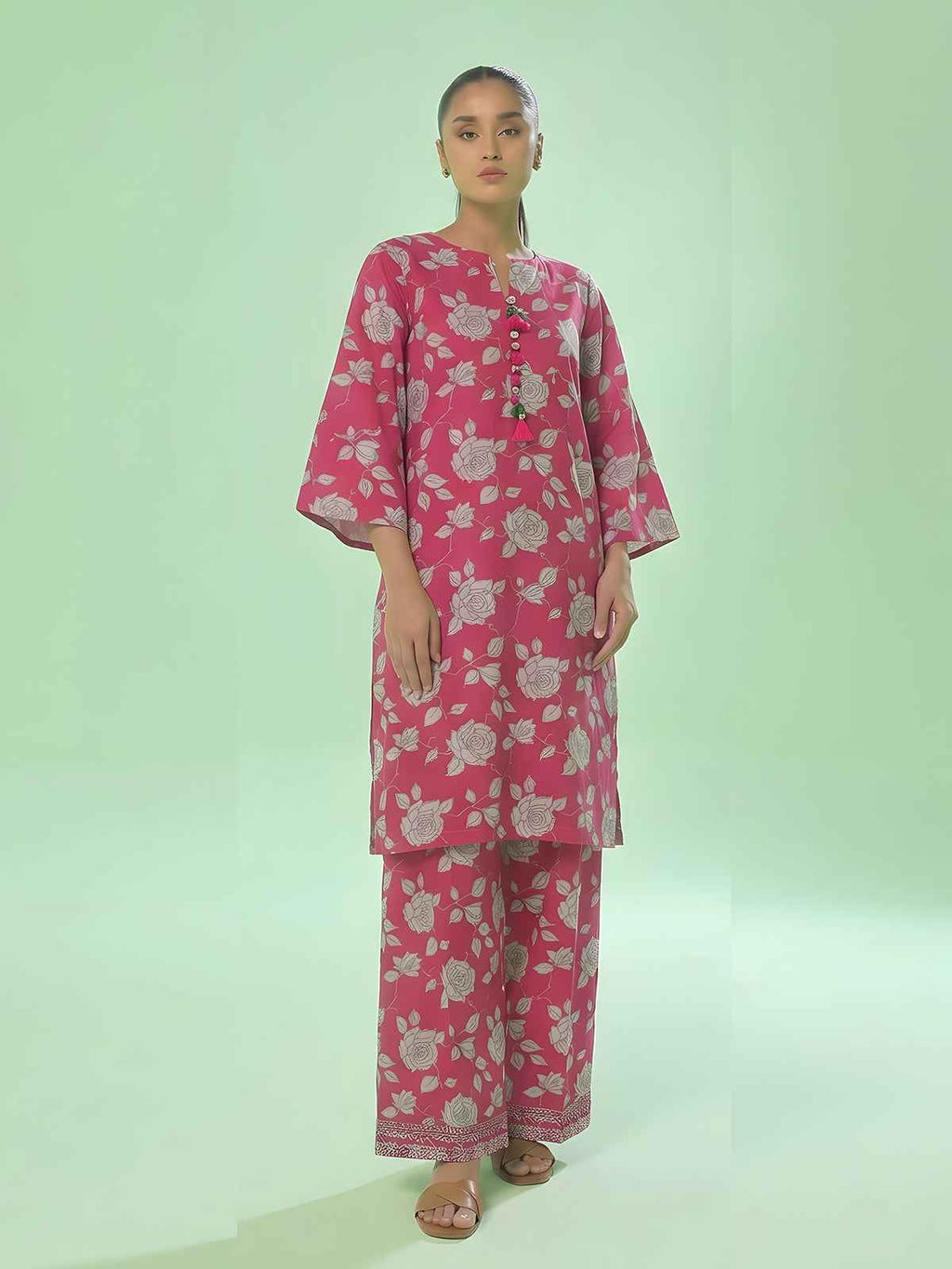 1Pc Printed Unstitched Kurti Swiss Lawn Pink - OLK-6305-A