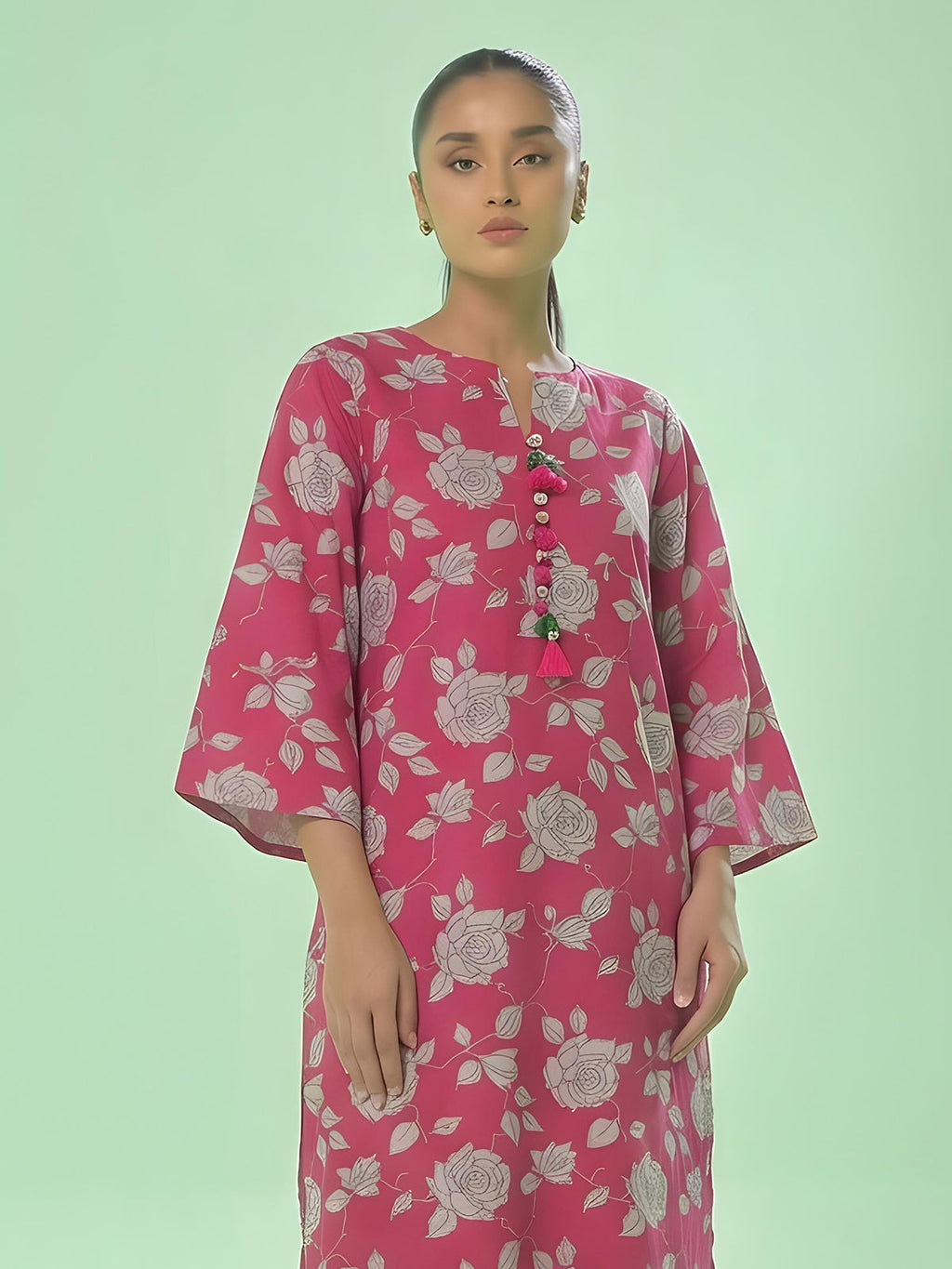 1Pc Printed Unstitched Kurti Swiss Lawn Pink - OLK-6305-A