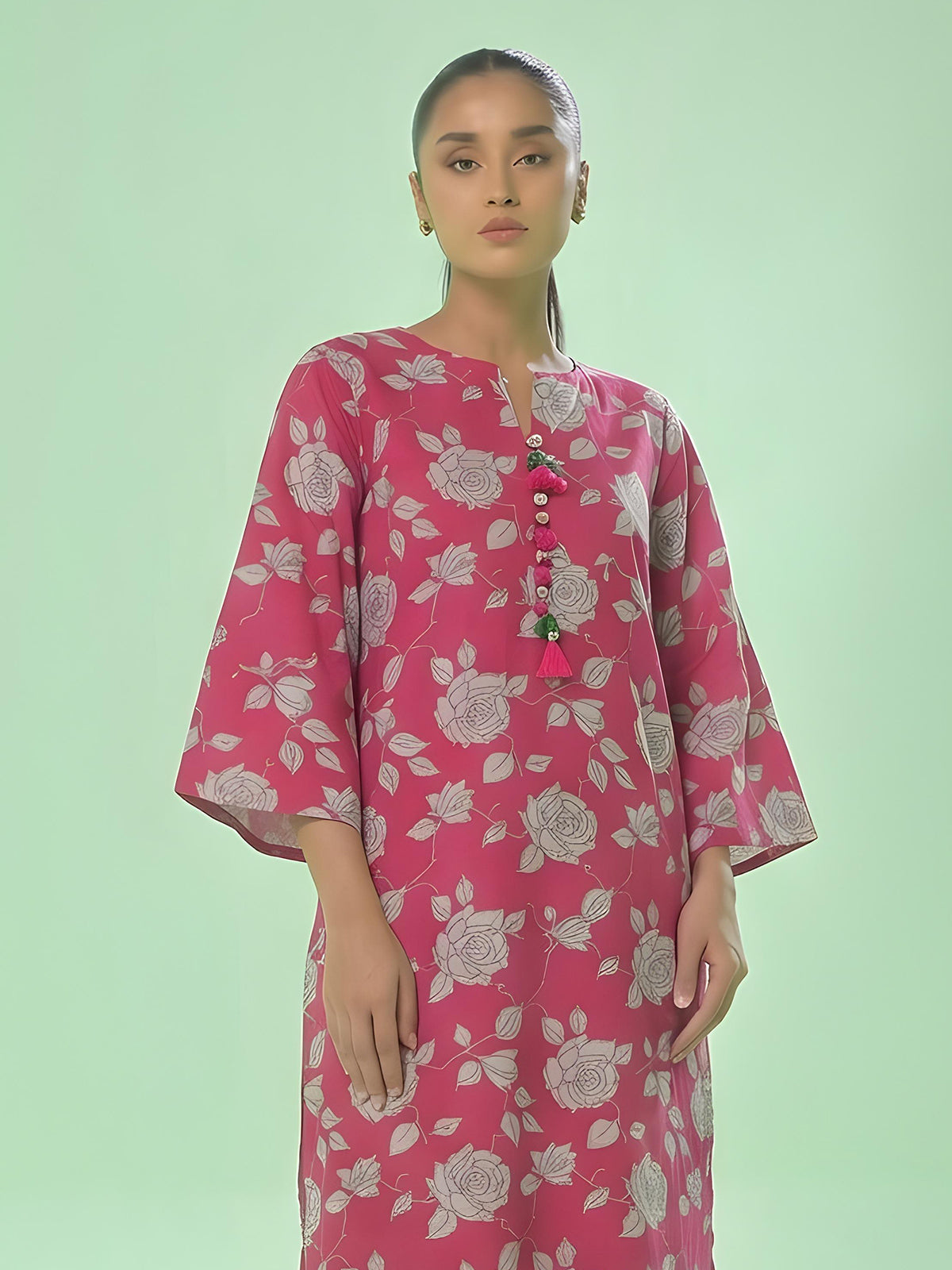 1Pc Printed Unstitched Kurti Swiss Lawn Pink - OLK-6305-A