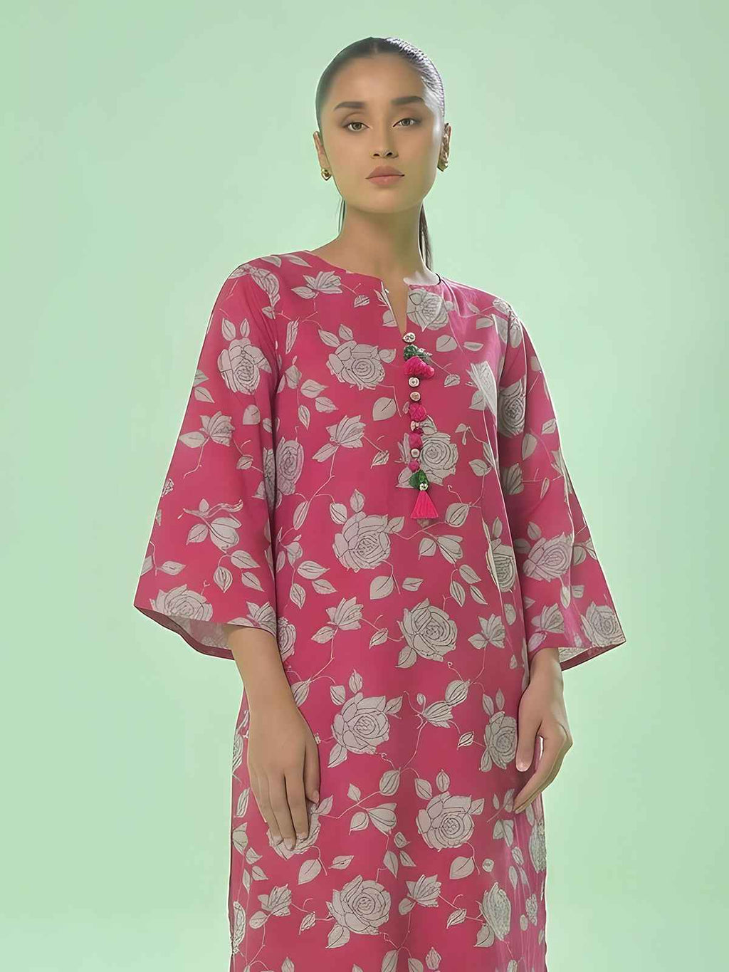 1Pc Printed Unstitched Kurti Swiss Lawn Pink - OLK-6305-A