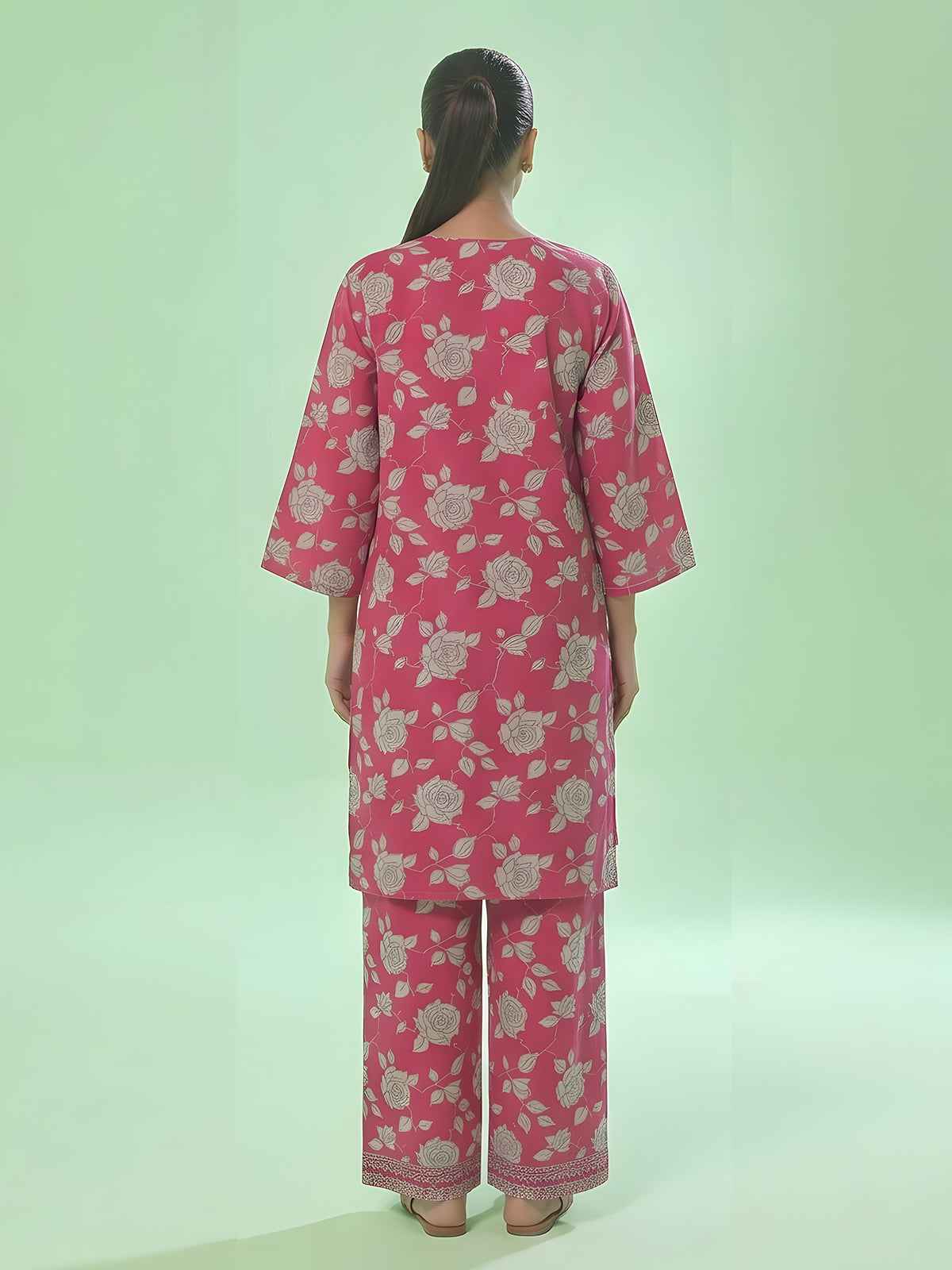 1Pc Printed Unstitched Kurti Swiss Lawn Pink - OLK-6305-A