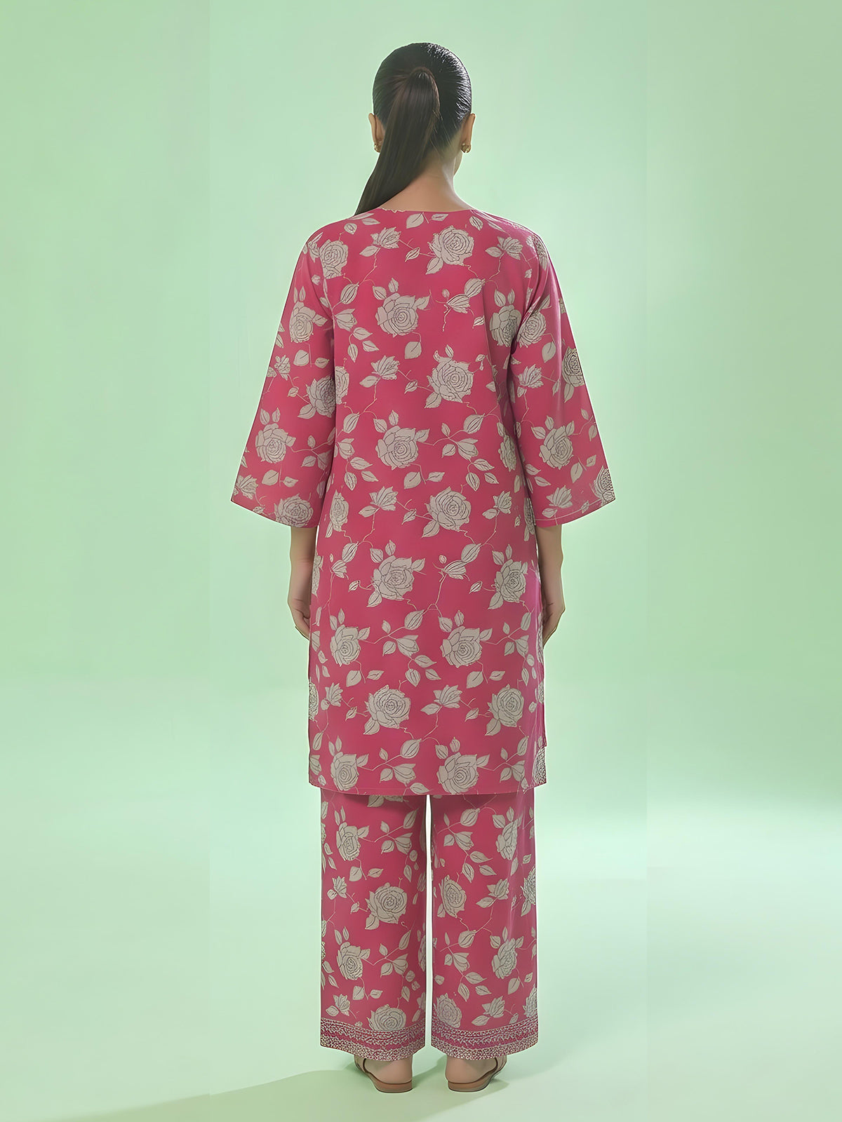 1Pc Printed Unstitched Kurti Swiss Lawn Pink - OLK-6305-A