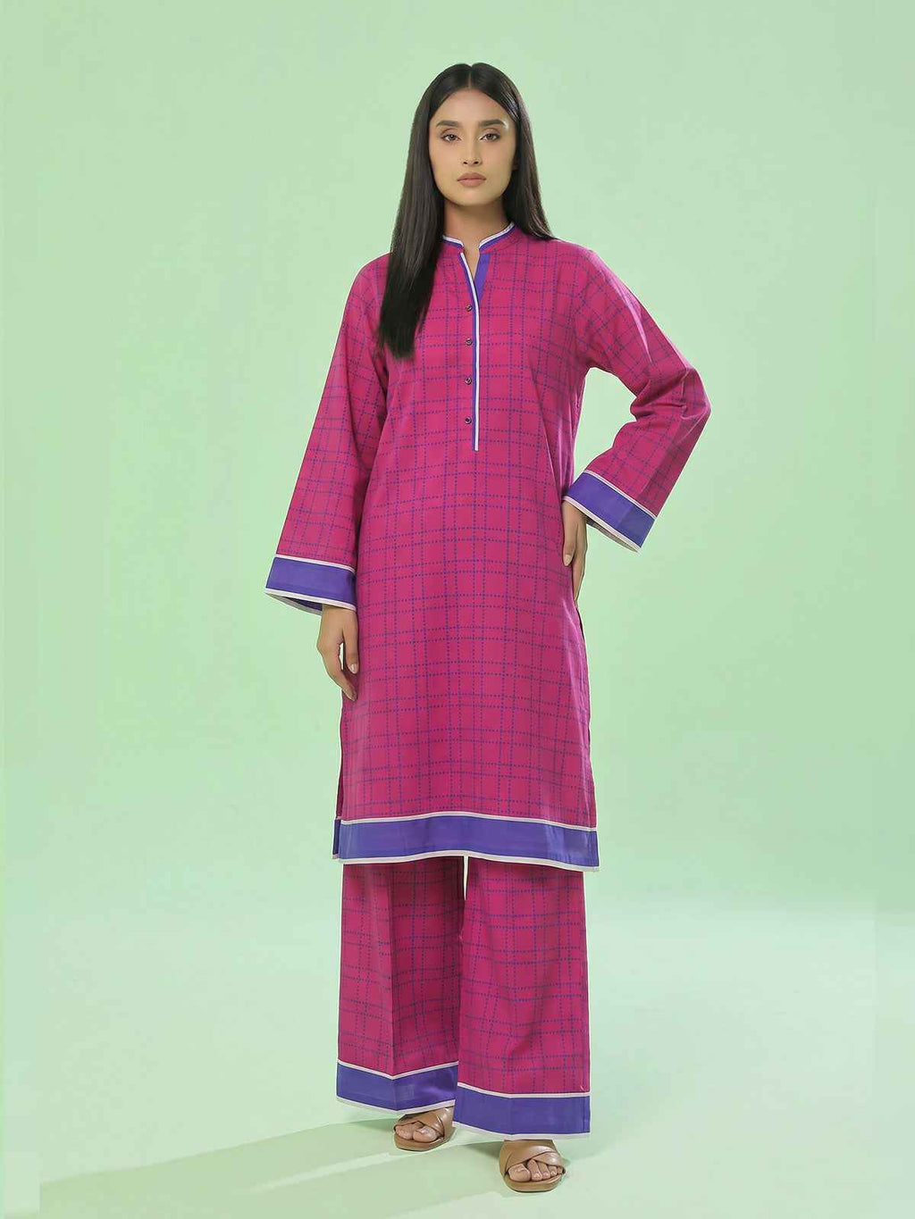 1Pc Printed Unstitched Kurti Swiss Lawn Pink - OLK-6308-A