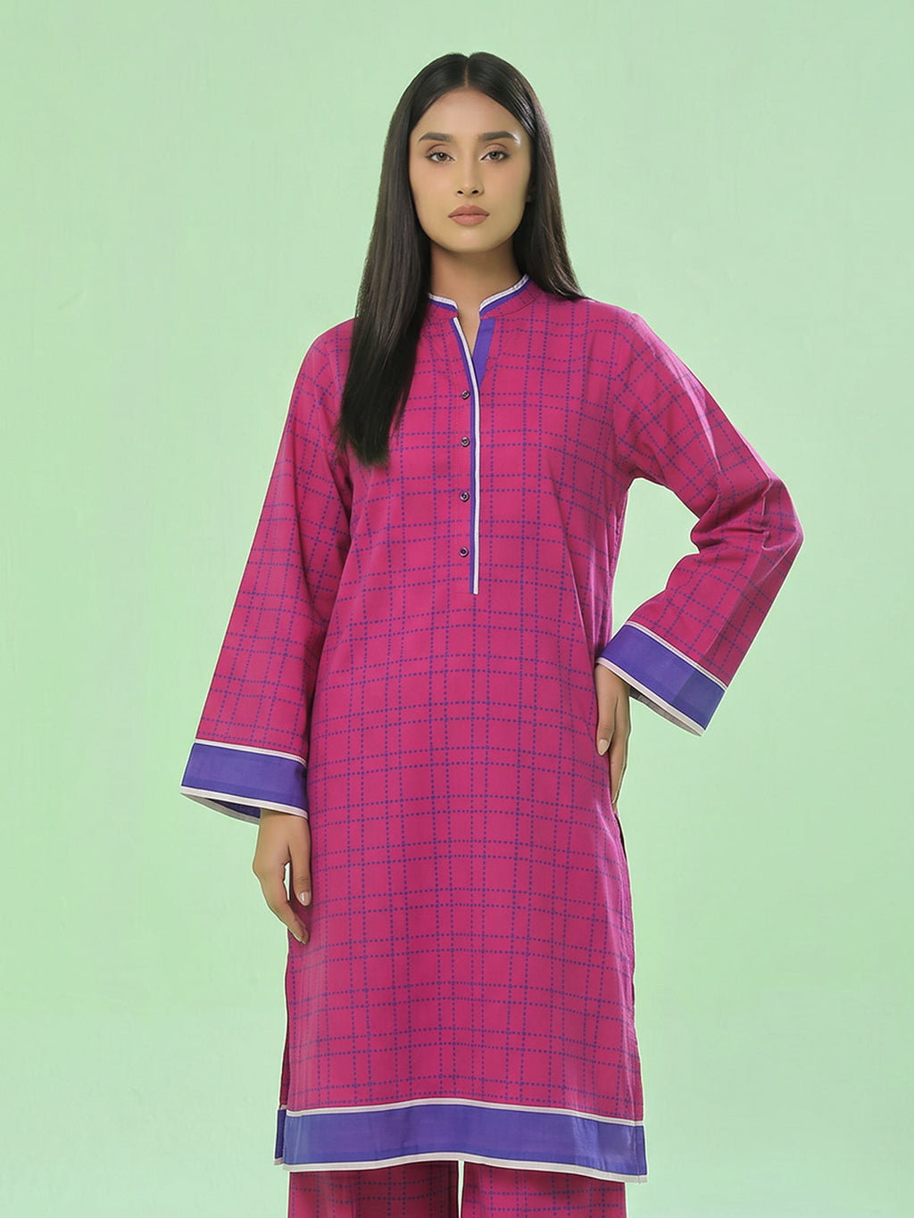1Pc Printed Unstitched Kurti Swiss Lawn Pink - OLK-6308-A