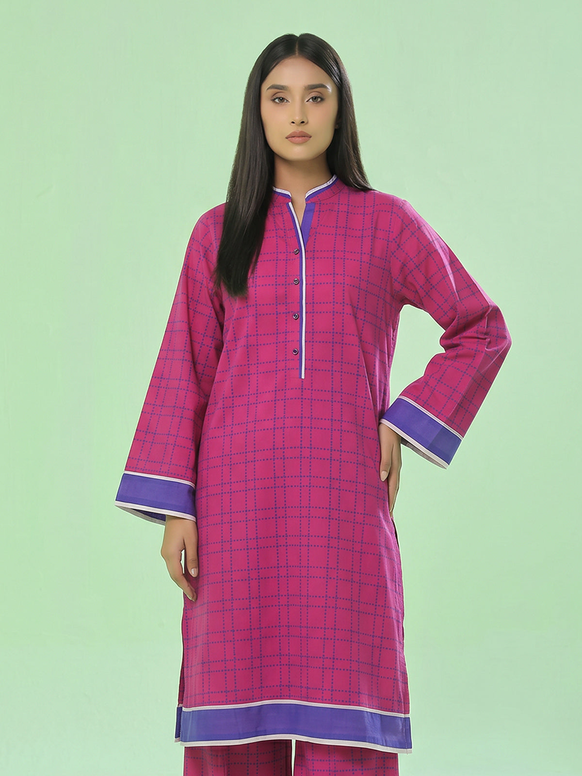 1Pc Printed Unstitched Kurti Swiss Lawn Pink - OLK-6308-A