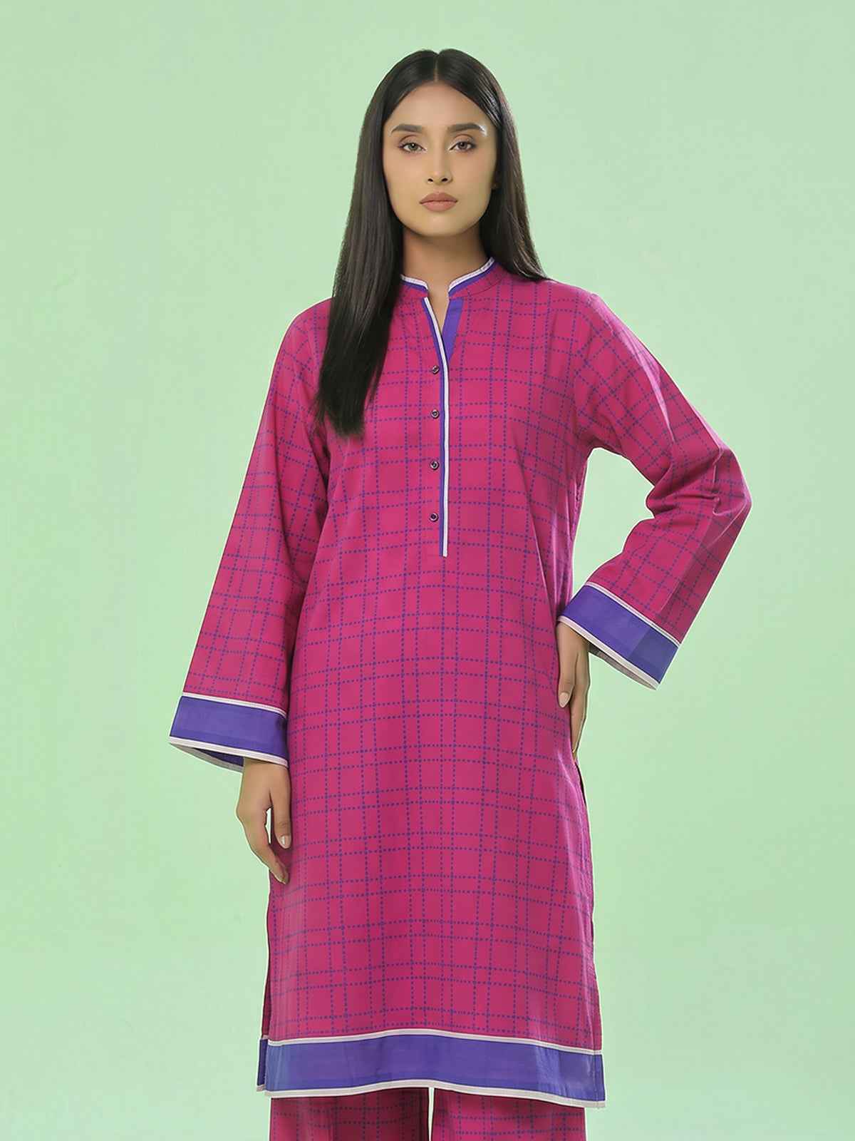1Pc Printed Unstitched Kurti Swiss Lawn Pink - OLK-6308-A