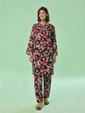 1Pc Printed Unstitched Kurti Swiss Lawn Black & Red - OLK-6309-A