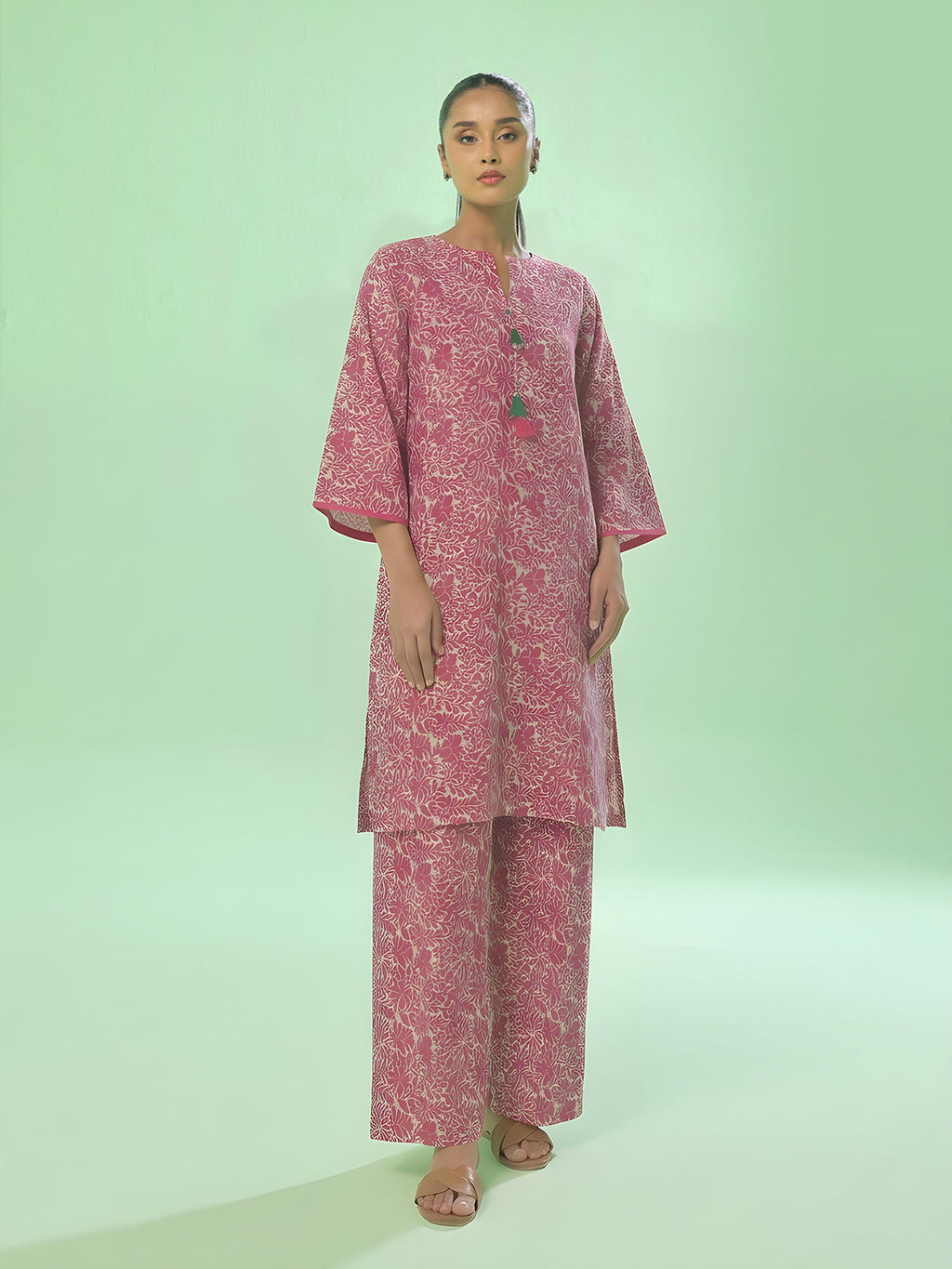 1Pc Printed Unstitched Kurti Lawn Pink - OLK-6325-A