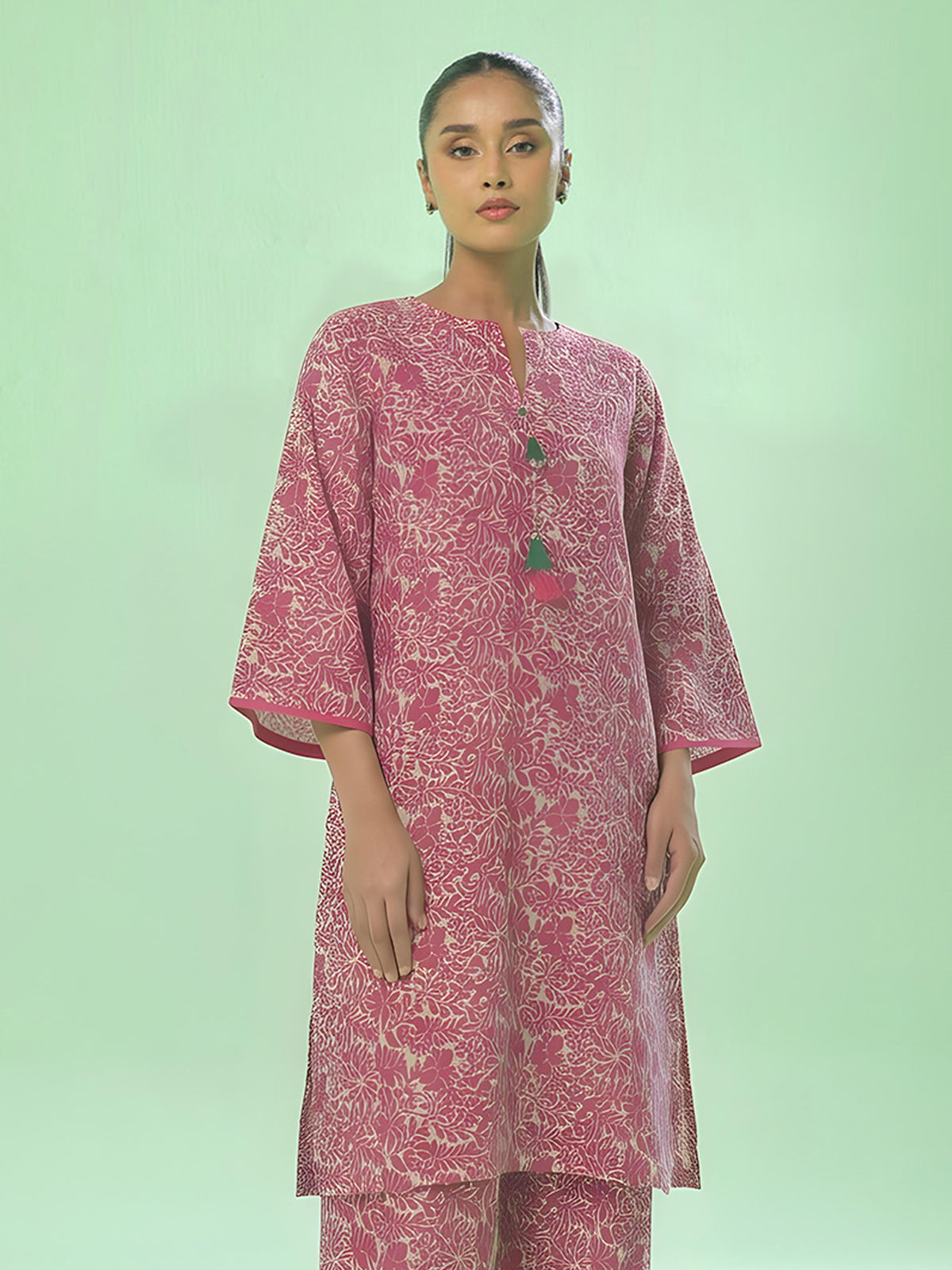 1Pc Printed Unstitched Kurti Lawn Pink - OLK-6325-A