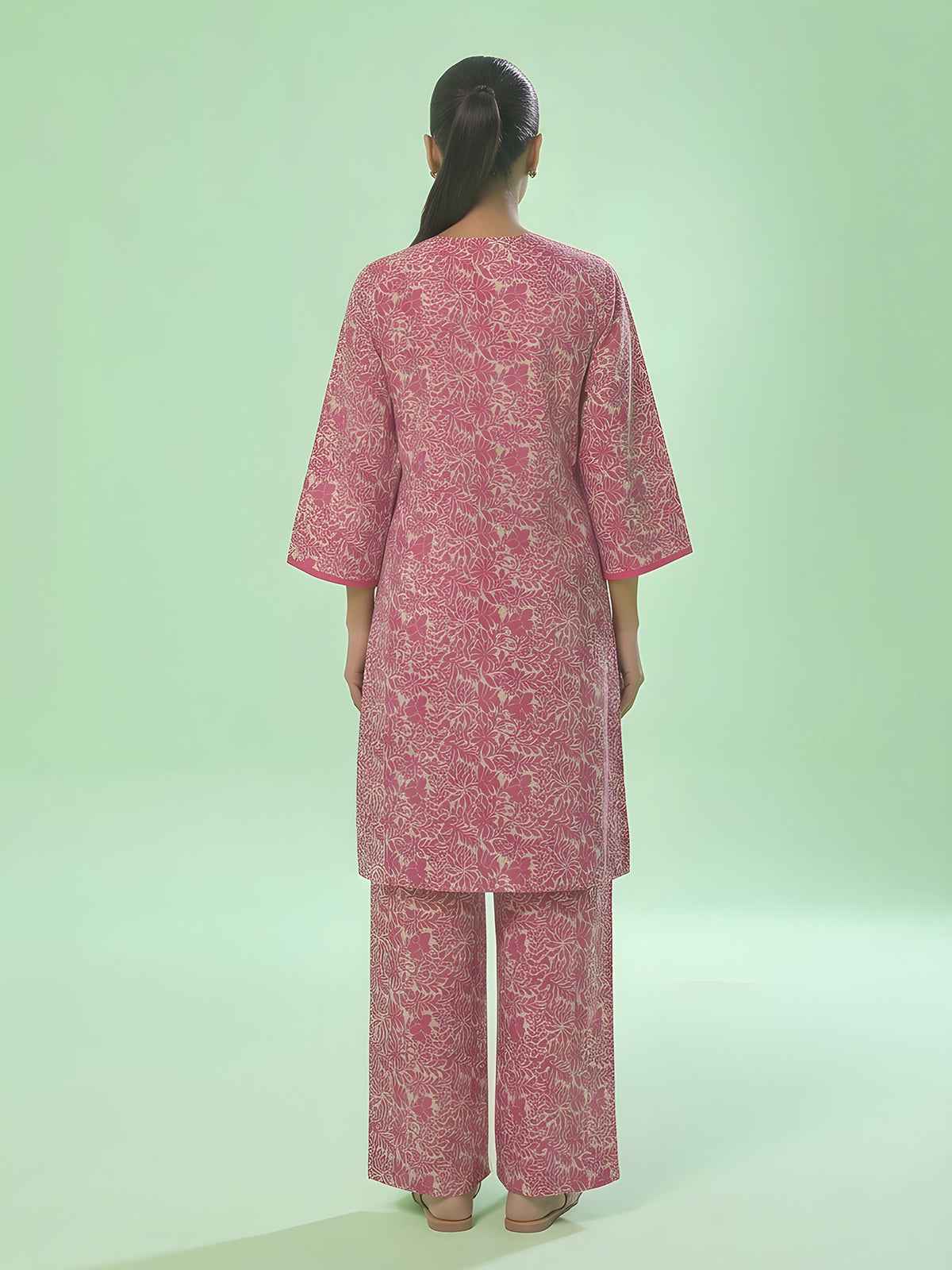 1Pc Printed Unstitched Kurti Lawn Pink - OLK-6325-A