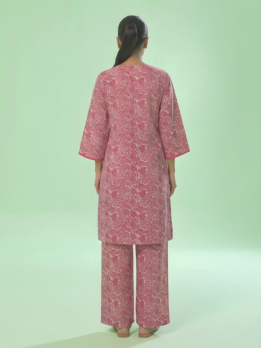 1Pc Printed Unstitched Kurti Lawn Pink - OLK-6325-A