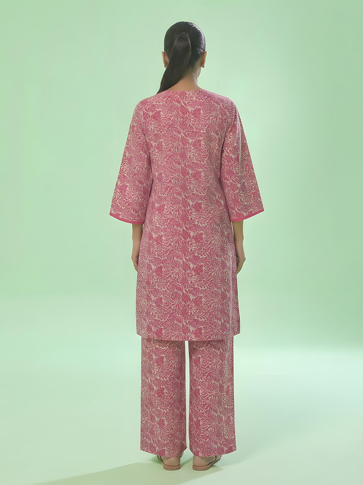 1Pc Printed Unstitched Kurti Lawn Pink - OLK-6325-A