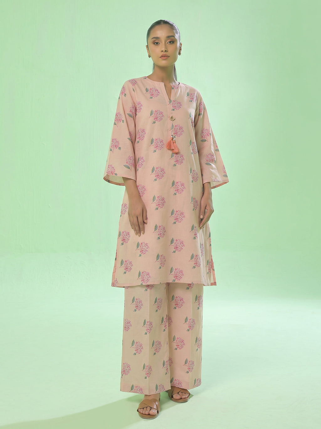 1Pc Printed Unstitched Kurti Lawn Peach - OLK-6357-A