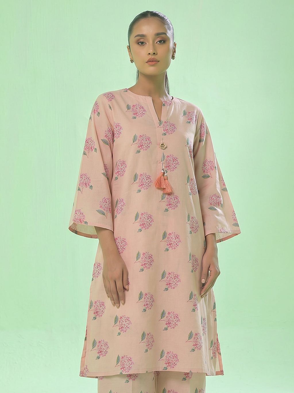 1Pc Printed Unstitched Kurti Lawn Peach - OLK-6357-A