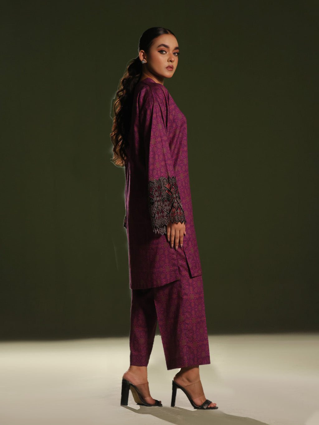 2Pc Printed Pret Shirt Trouser Cambric Magenta - OWE2P-2411008