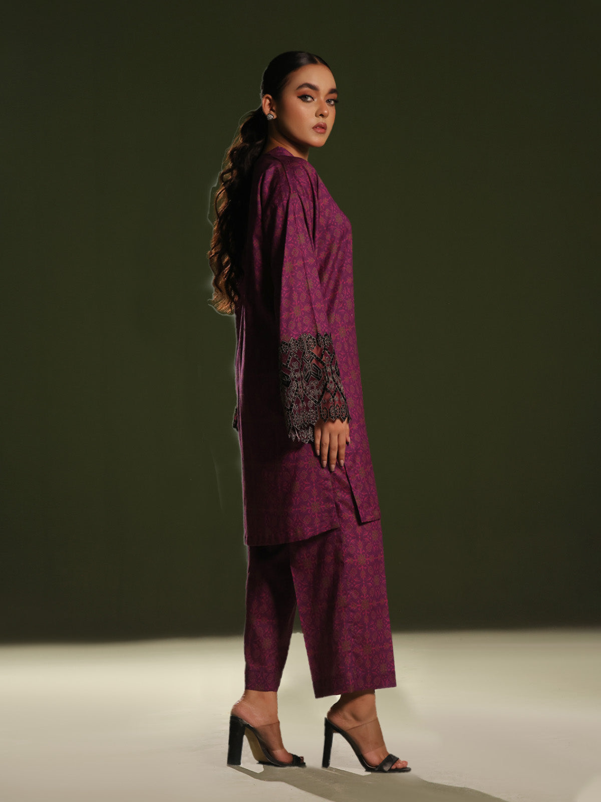 2Pc Printed Pret Shirt Trouser Cambric Magenta - OWE2P-2411008
