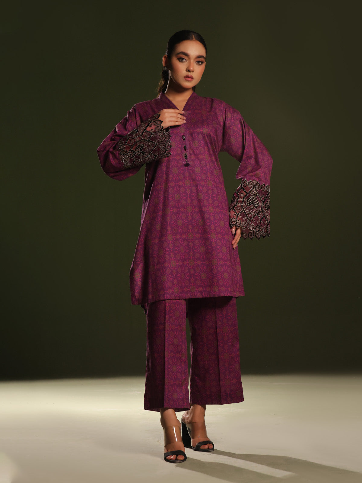 2Pc Embroidered Unstitched Cambric Magenta - OCE2PT-6241-A