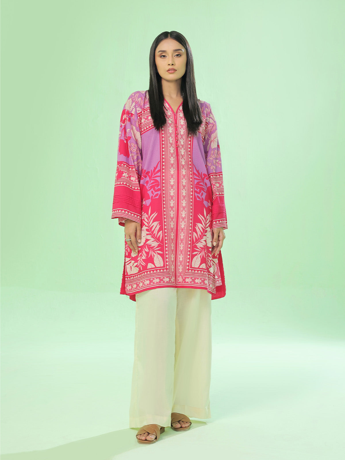 1Pc Printed Pret Kurti Lawn Red - OWKT-2505042