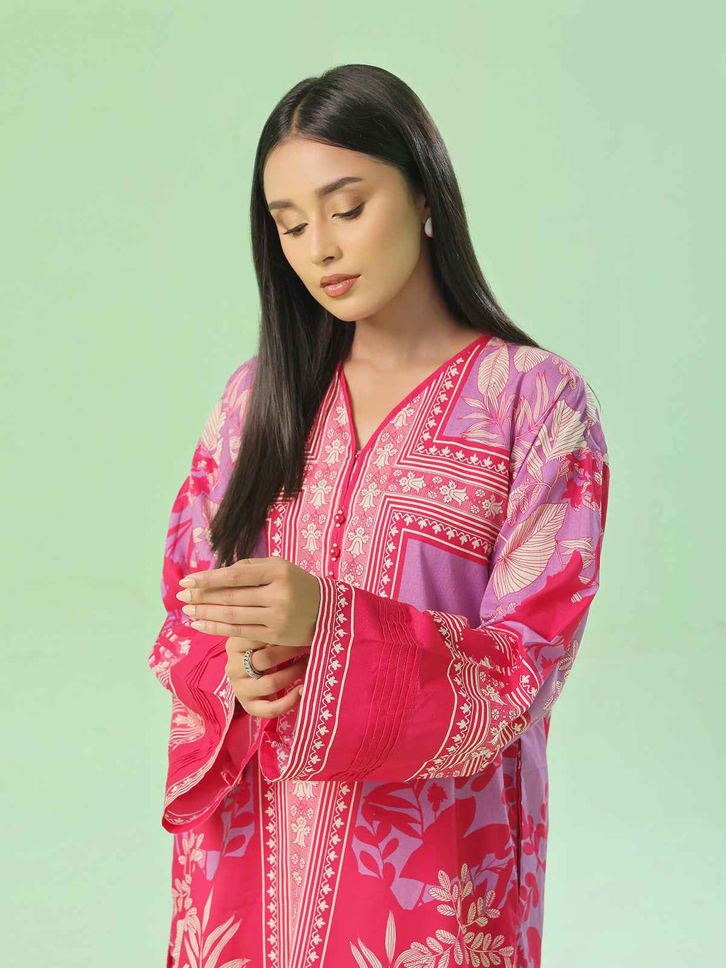1Pc Printed Pret Kurti Lawn Red - OWKT-2505042