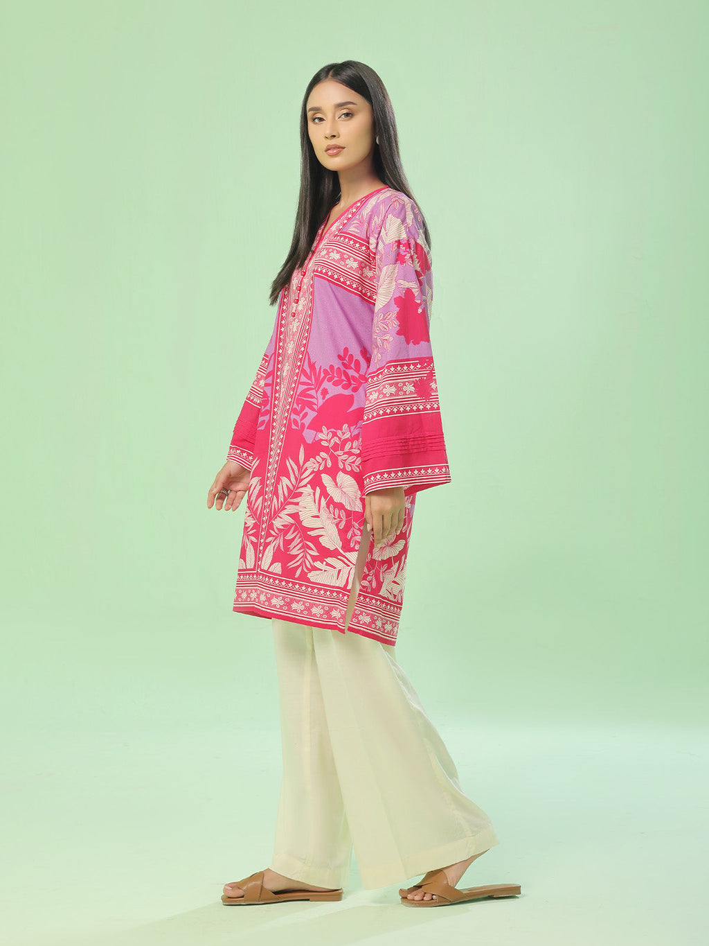 1Pc Printed Pret Kurti Lawn Red - OWKT-2505042