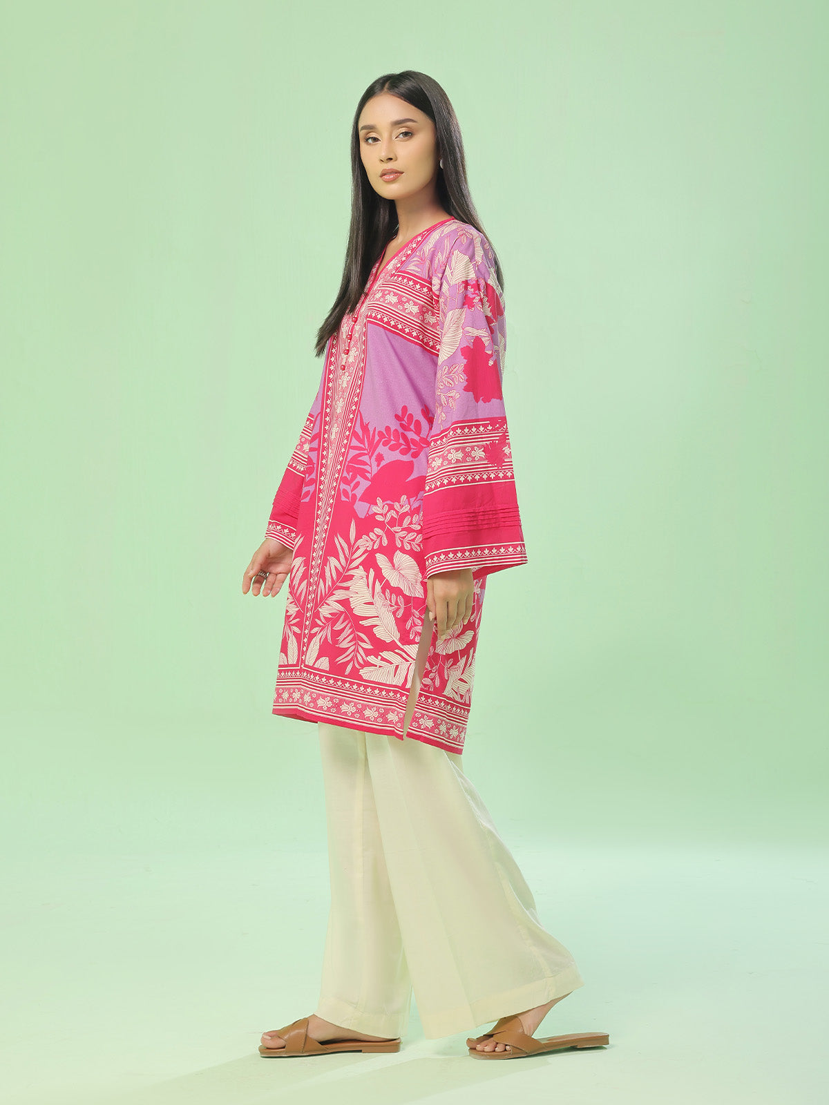 1Pc Printed Pret Kurti Lawn Red - OWKT-2505042