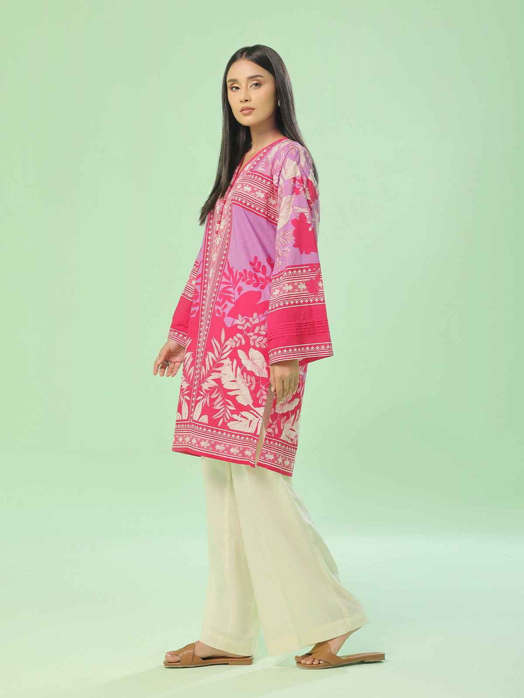 1Pc Printed Pret Kurti Lawn Red - OWKT-2505042