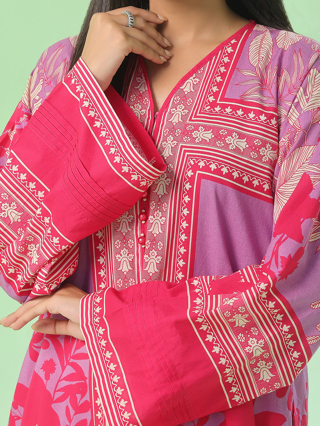 1Pc Printed Pret Kurti Lawn Red - OWKT-2505042