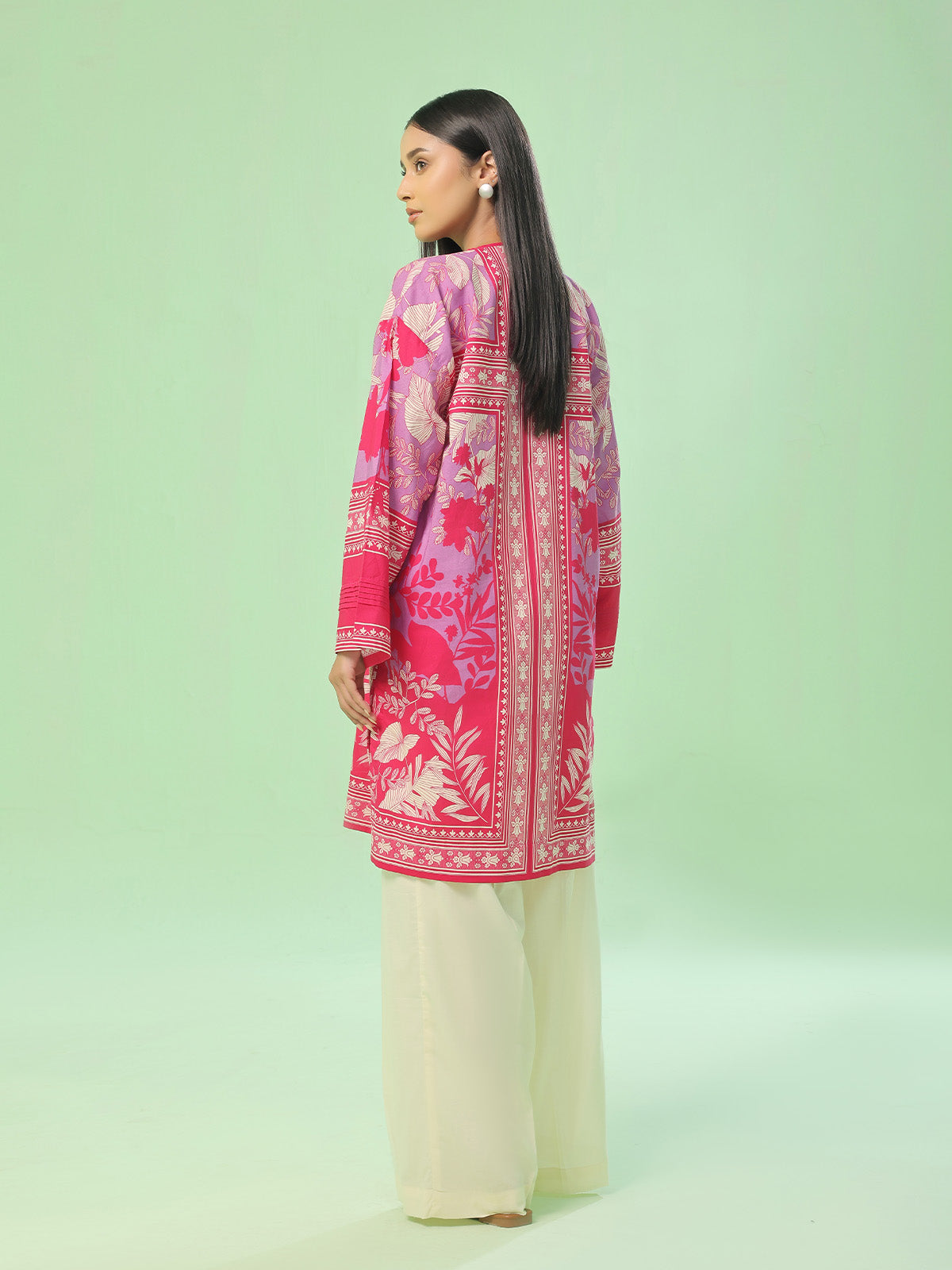 1Pc Printed Pret Kurti Lawn Red - OWKT-2505042