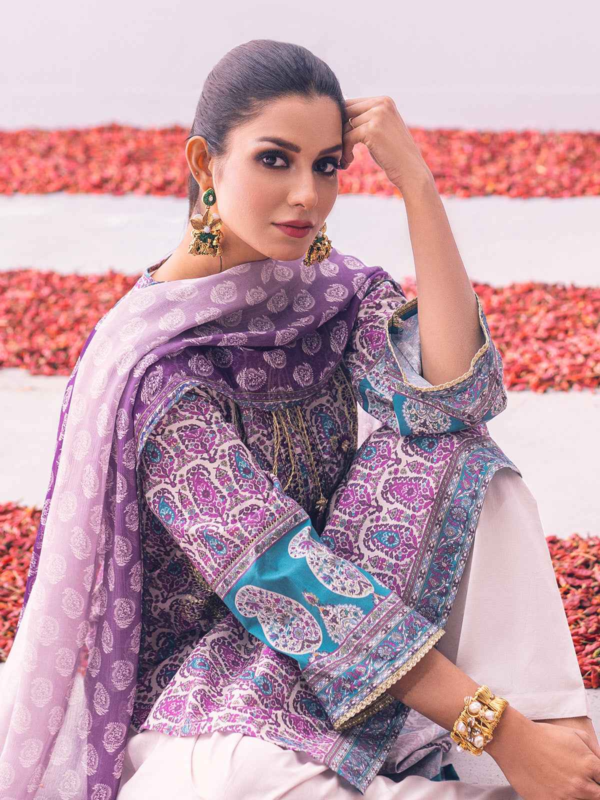 3Pc Embroidered Unstitched Lawn Purple - OLEC3P-6032-B