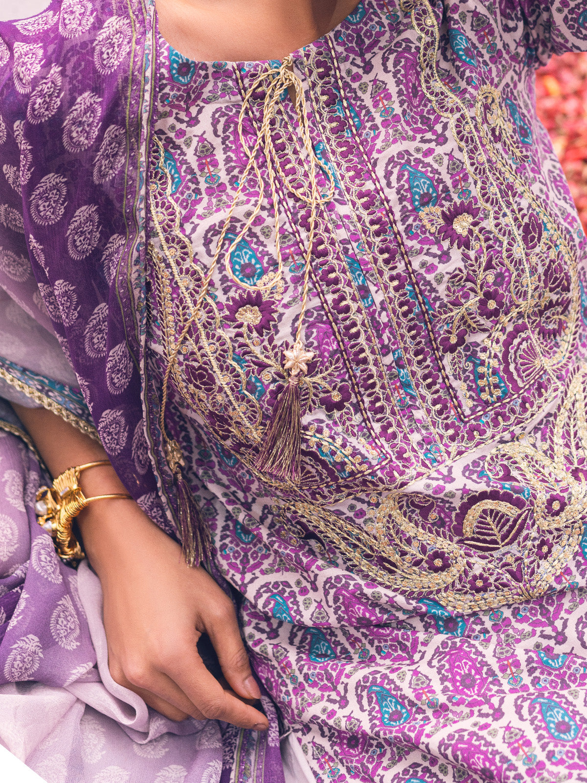 3Pc Embroidered Unstitched Lawn Purple - OLEC3P-6032-B