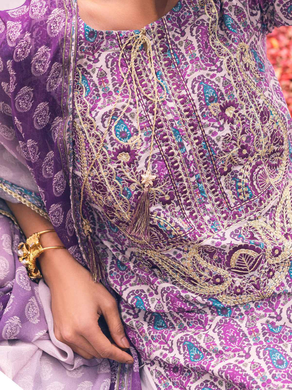 3Pc Embroidered Unstitched Lawn Purple - OLEC3P-6032-B