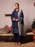 3Pc Embroidered Unstitched Khaddar Navy Blue - OWEKH3P-6262-A