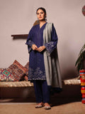 3Pc Embroidered Unstitched Khaddar Navy Blue - OWEKH3P-6262-A