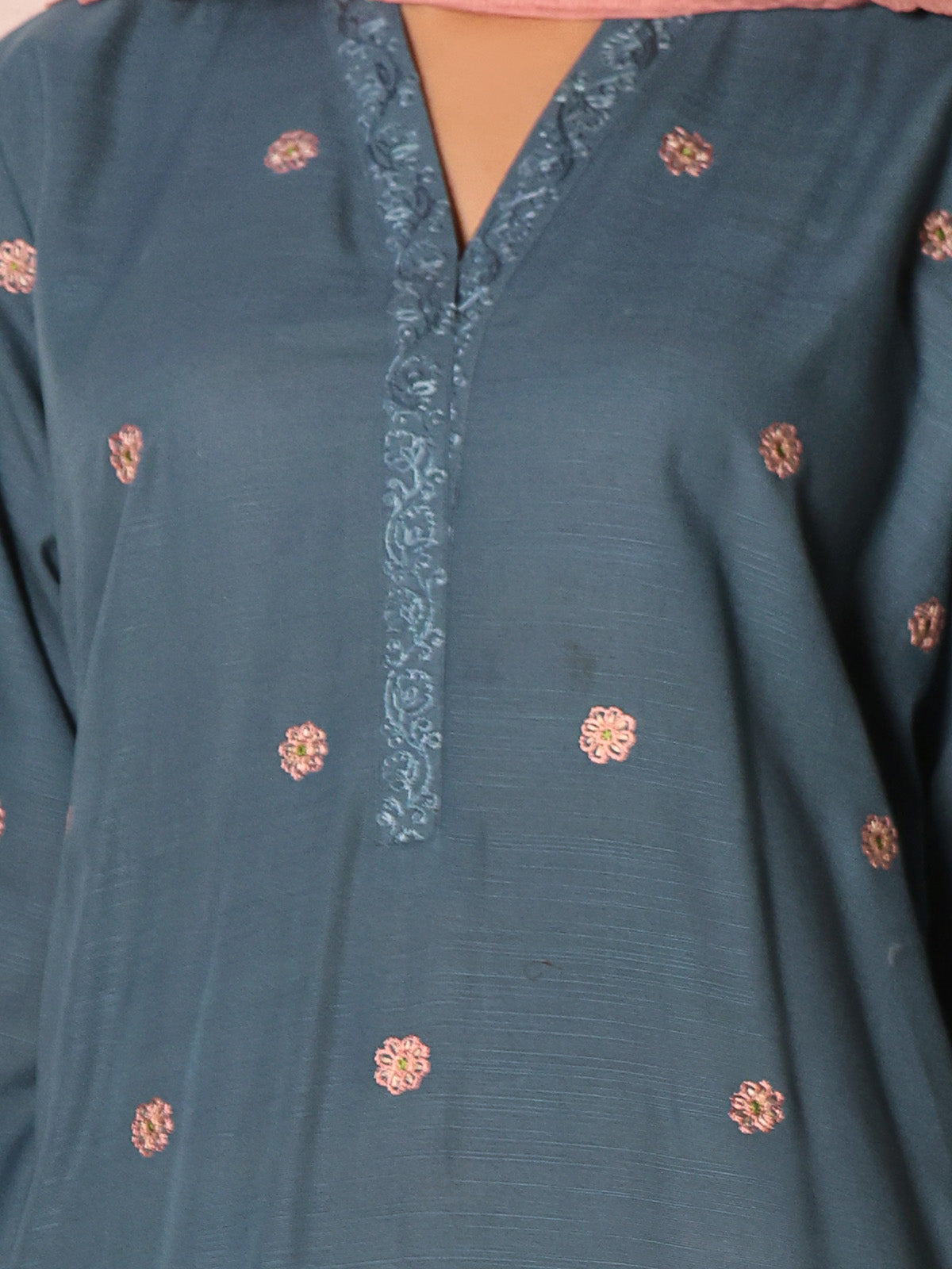 3Pc Embroidered Unstitched Khaddar Teal - OWEKH3P-6268-A