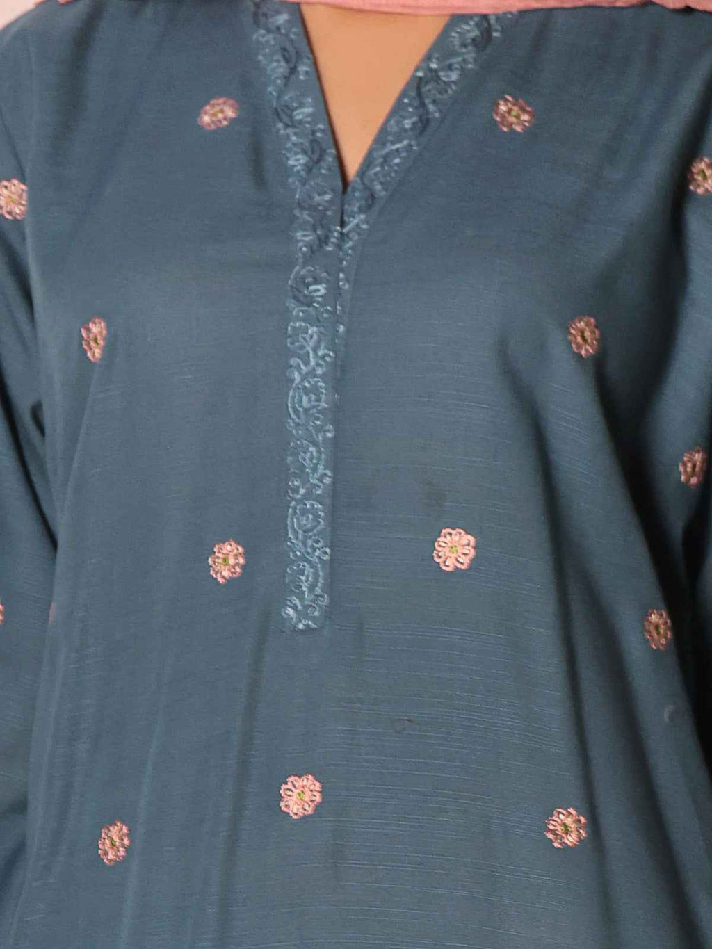 3Pc Embroidered Unstitched Khaddar Teal - OWEKH3P-6268-A