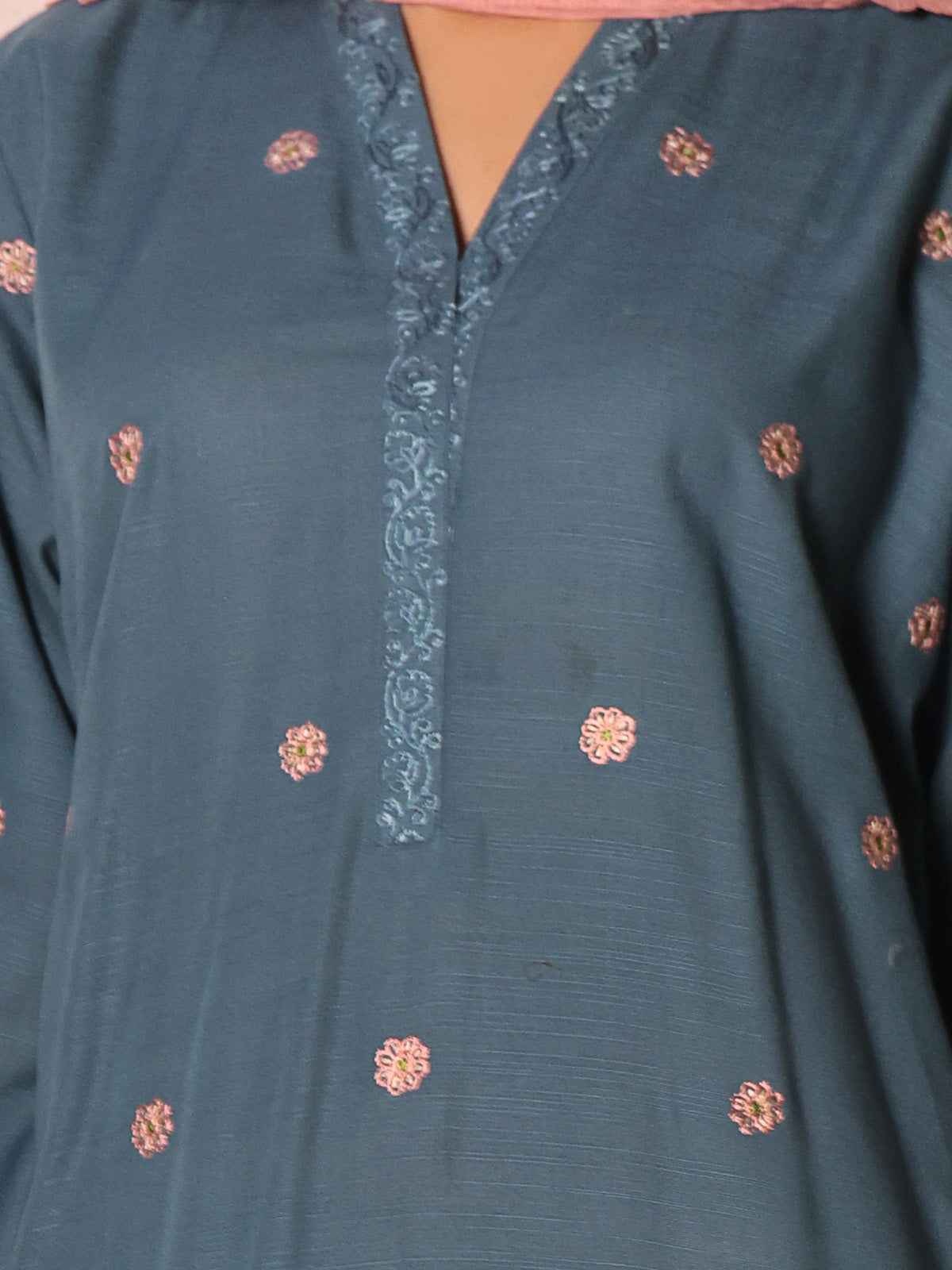 3Pc Embroidered Unstitched Khaddar Teal - OWEKH3P-6268-A