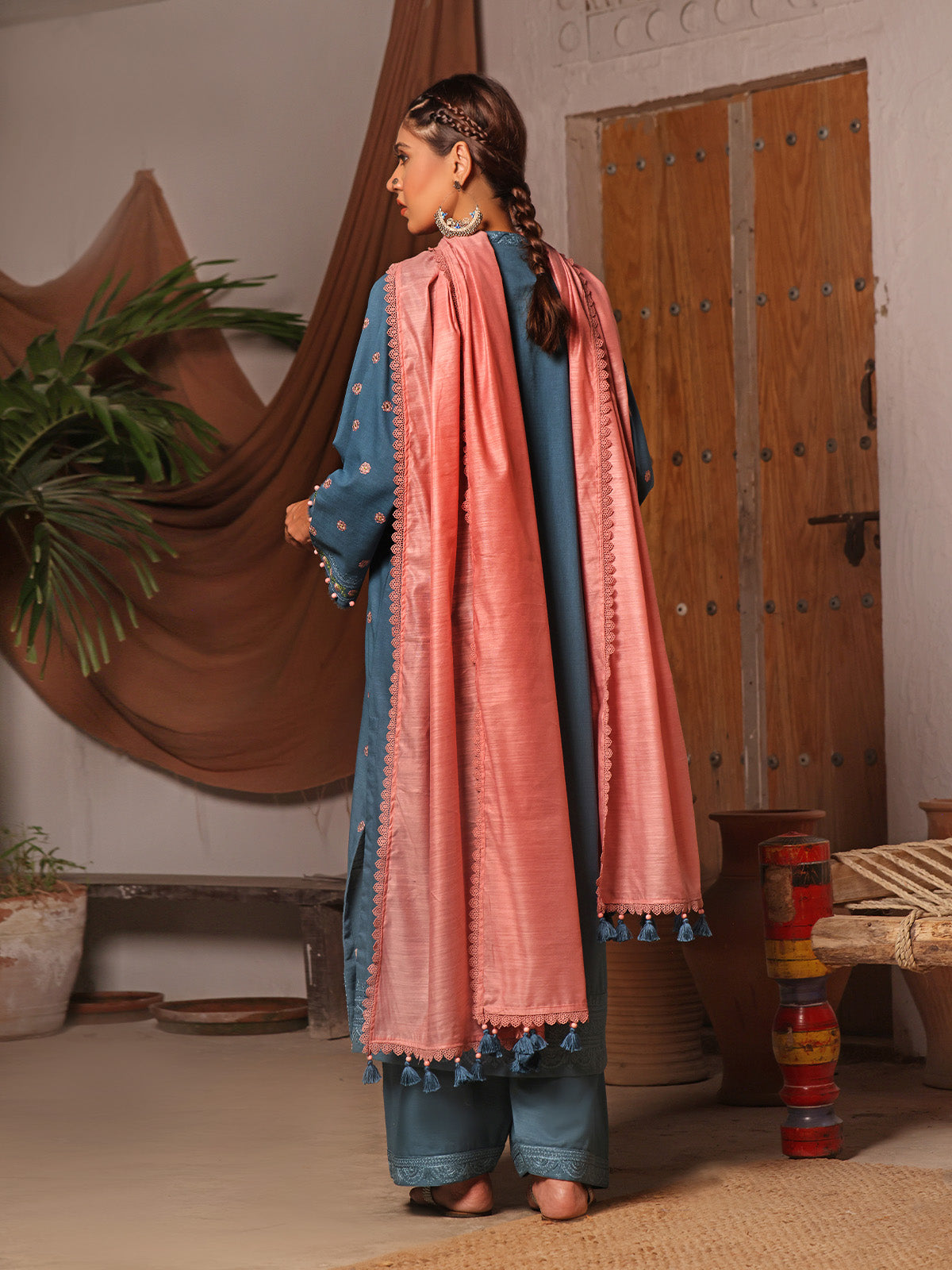 3Pc Embroidered Unstitched Khaddar Teal - OWEKH3P-6268-A