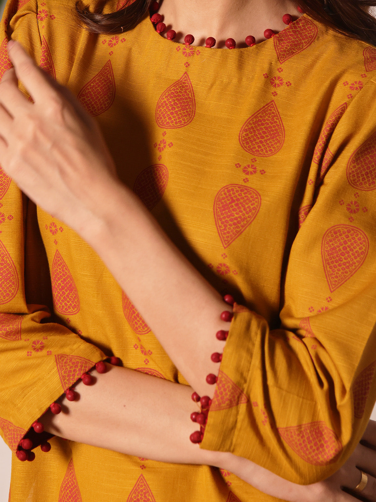 2Pc Printed Unstitched Khaddar Mustard - OWKH2PT-6277-A