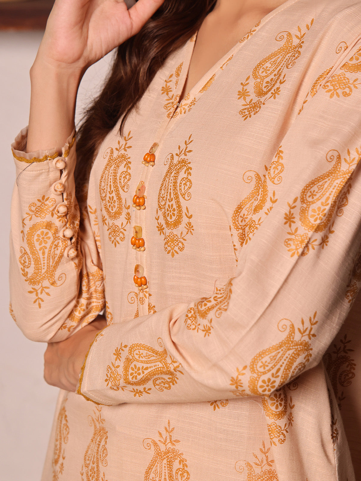 2Pc Printed Unstitched Khaddar Beige - OWKH2PT-6279-A