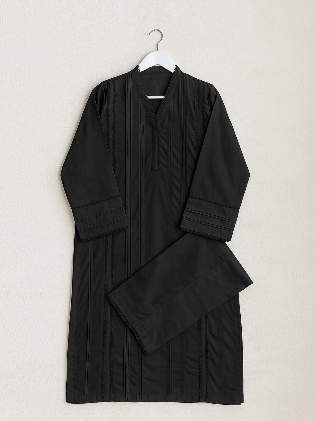 2Pc Dyed Pret Shirt & Trouser Cambric Black - OW2P-2411024-1