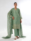 3Pc Embroidered Pret Suit Organza Net Slub Green - OWE3P-2601001