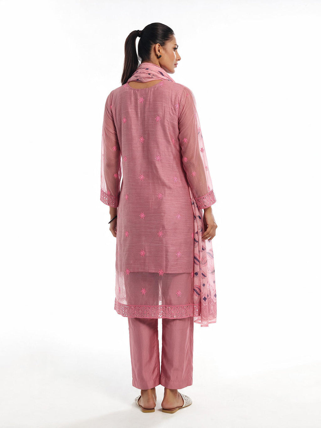 3Pc Embroidered Pret Suit Organza Net Slub Pink - OWE3P-2601006