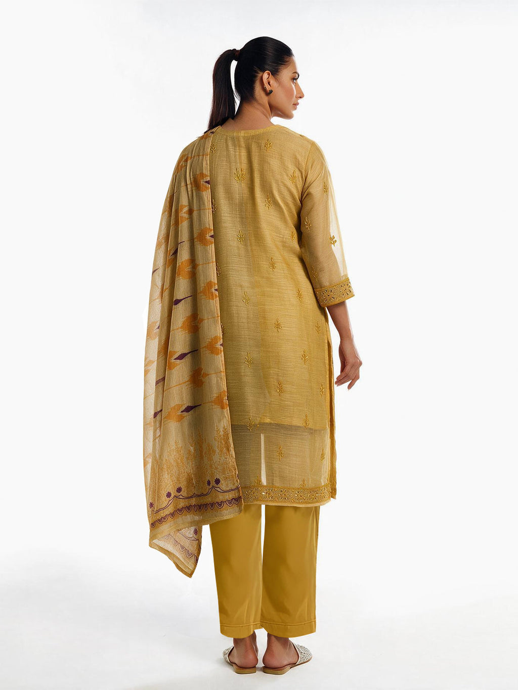 3Pc Embroidered Pret Suit Organza Net Slub Yellow - OWE3P-2601007