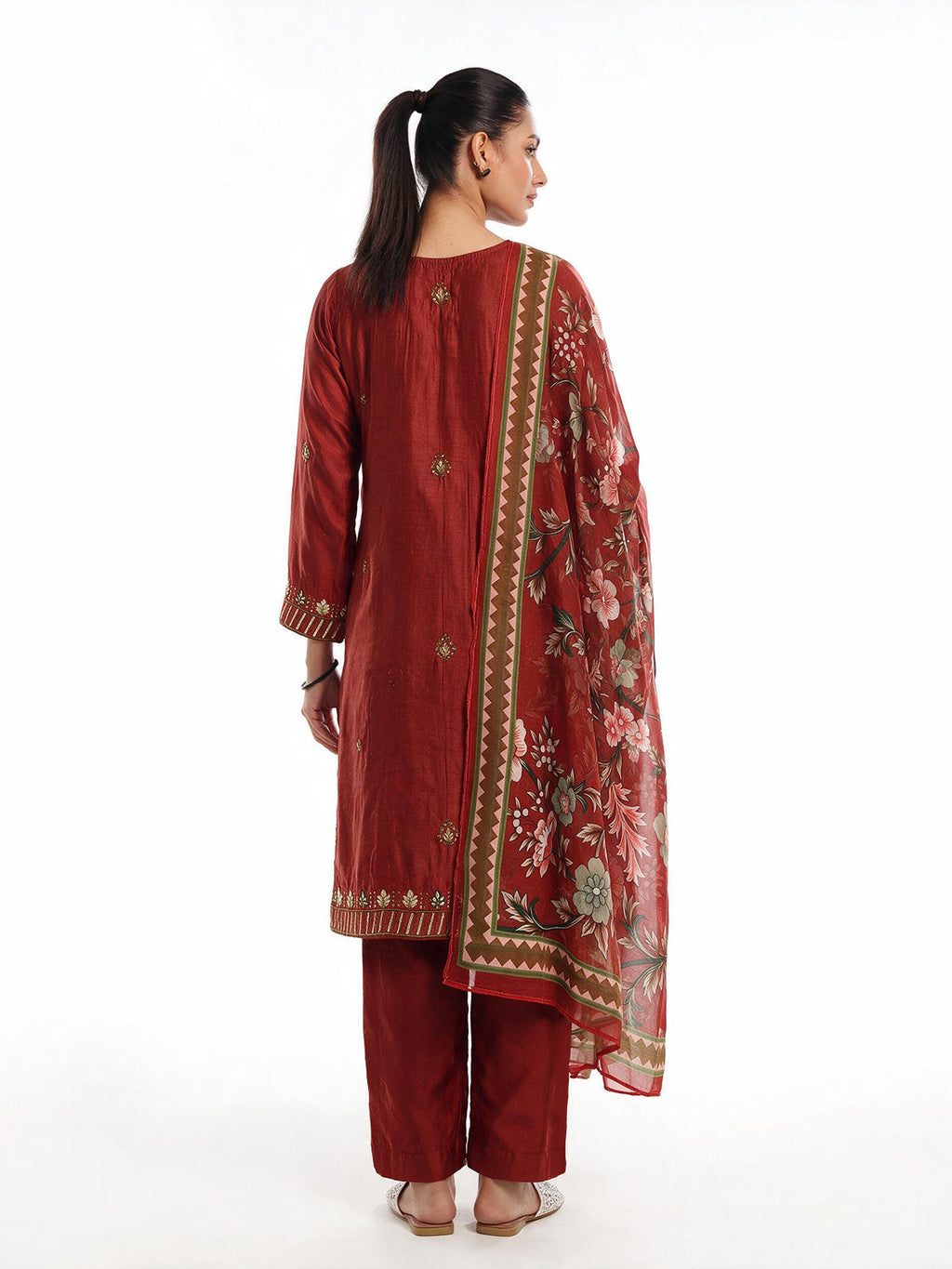 3Pc Embroidered Pret Suit Cotton Silk Rust - OWE3P-2601009
