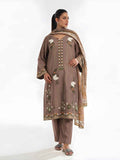 3Pc Embroidered Pret Suit Cotton Silk Light Brown - OWE3P-2601010