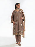 3Pc Embroidered Pret Suit Cotton Silk Light Brown - OWE3P-2601010