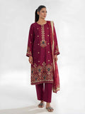 3Pc Embroidered Pret Suit Cotton Silk Maroon - OWE3P-2601011