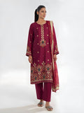 3Pc Embroidered Pret Suit Cotton Silk Maroon - OWE3P-2601011