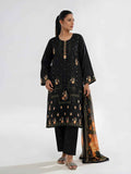 3Pc Embroidered Pret Suit Cotton Silk Black & Orange - OWE3P-2601012